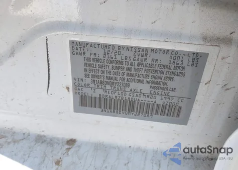 2021 Nissan Sentra Sr Xtronic Cvt z USA, uszkodzony, nr VIN 3N1AB8DV0MY227089